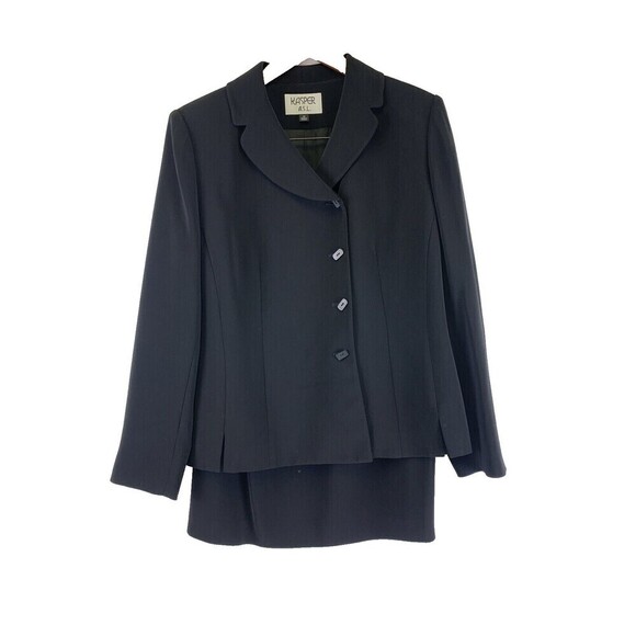 Kasper A.S.L. Skirt Suit Black Blazer Button Straight Knee Pencil Zip Womens 10 - Picture 1 of 16